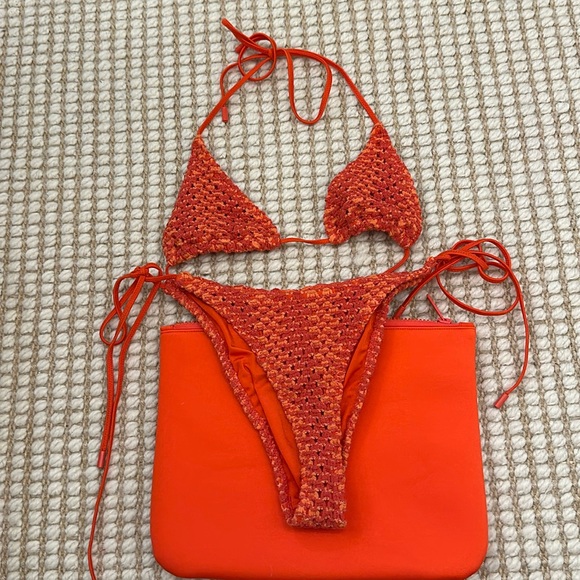 Triangl red/ orange crochet bikini - Picture 1 of 6